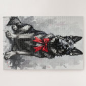 German Shepherd Dog Valentine's Day Red Bow Puzzle (Horizontal)
