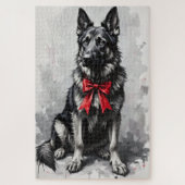 German Shepherd Dog Valentine's Day Red Bow Puzzle (Vertikal)