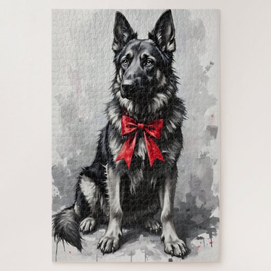 German Shepherd Dog Valentine's Day Red Bow Puzzle (Vertikal)
