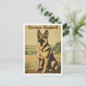 German Shepherd Dog Vintage Art Postkarte (Stehend Vorderseite)