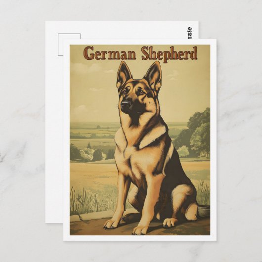 German Shepherd Dog Vintage Art Postkarte (Vorne/Hinten)