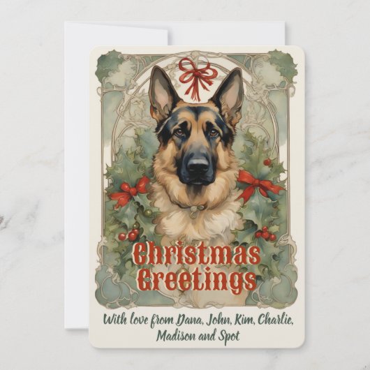 German Shepherd Dog Vintage Weihnachtskarte Feiertagskarte (Vorderseite)