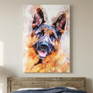 German Shepherd Dog Watercolor Portrait 01 Leinwanddruck