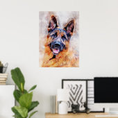 German Shepherd Dog Watercolor Portrait 01 Poster (Heimbüro)