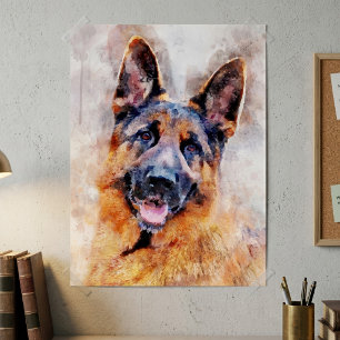 German Shepherd Dog Watercolor Portrait 01 Poster