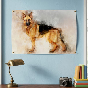 German Shepherd Dog Watercolor Portrait 02 Fotodruck