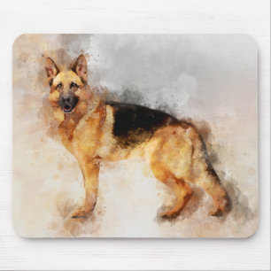 German Shepherd Dog Watercolor Portrait 02 Mousepad