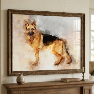 German Shepherd Dog Watercolor Portrait 02 Poster