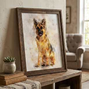 German Shepherd Dog Watercolor Portrait 03 Fotodruck