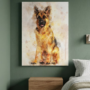 German Shepherd Dog Watercolor Portrait 03 Leinwanddruck
