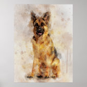 German Shepherd Dog Watercolor Portrait 03 Poster (Vorne)