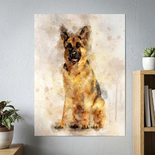 German Shepherd Dog Watercolor Portrait 03 Poster
