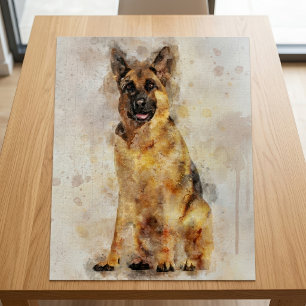 German Shepherd Dog Watercolor Portrait 03 Puzzle