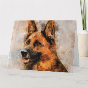German Shepherd Dog Watercolor Portrait 04 Dankeskarte