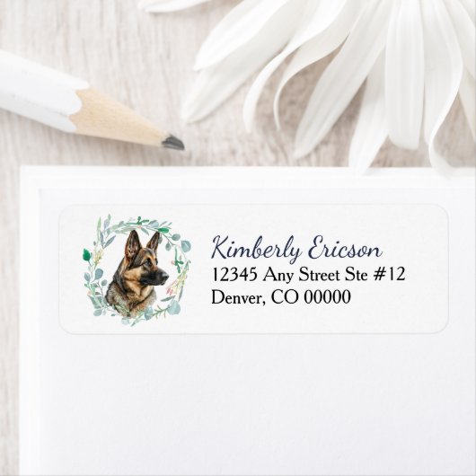 German Shepherd Dog Wreath Return Address (Insitu)