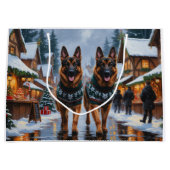 German Shepherd Dogs Christmas Snow Holiday Große Geschenktüte (Vorderseite)