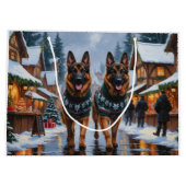 German Shepherd Dogs Christmas Snow Holiday Große Geschenktüte (Rückseite)