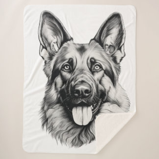 German Shepherd Drawing Portrait Sherpa Blanket Sherpadecke