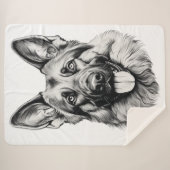German Shepherd Drawing Portrait Sherpa Blanket Sherpadecke (Vorderseite (Horizontal))