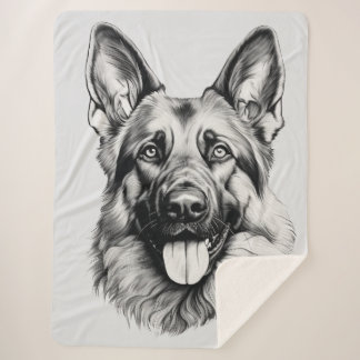 German Shepherd Drawing Portrait Sherpa Blanket Sherpadecke