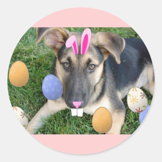 German Shepherd Easter Puppy Runder Aufkleber (Vorderseite)