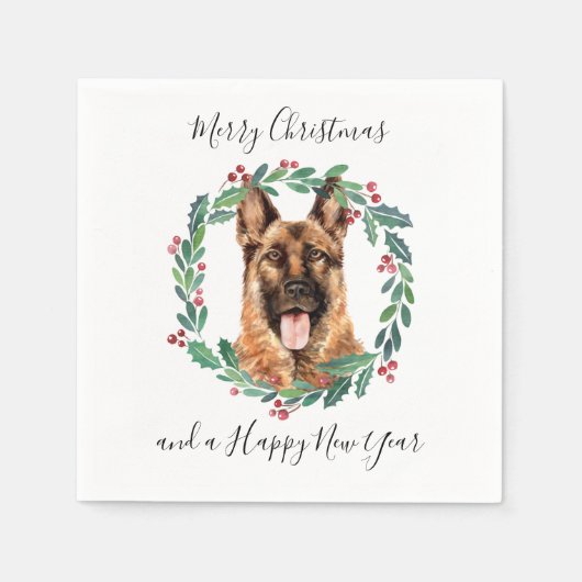 German Shepherd Elegant Dog Frohe Weihnachten Serviette (Vorderseite)