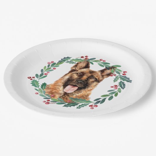 German Shepherd Elegant Dog Weihnachtsfeiertag Pappteller (Schrägansicht)