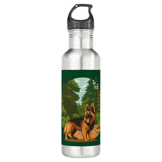 German Shepherd Forest Adventure Dog Edelstahlflasche (Vorderseite)
