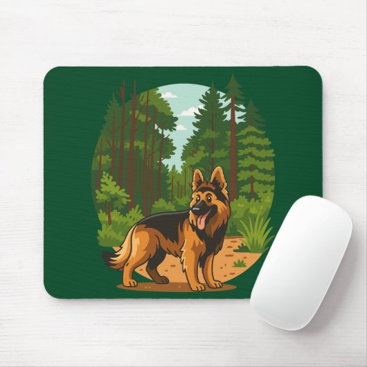 German Shepherd Forest Adventure Dog Mousepad (Mit Mouse)