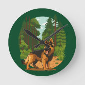 German Shepherd Forest Adventure Dog Runde Wanduhr (Vorderseite)