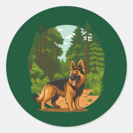 German Shepherd Forest Adventure Dog  Runder Aufkleber