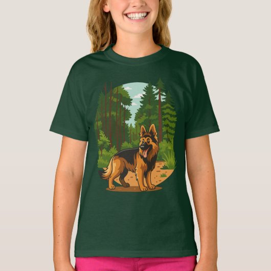German Shepherd Forest Adventure Dog T-Shirt (Vorderseite)