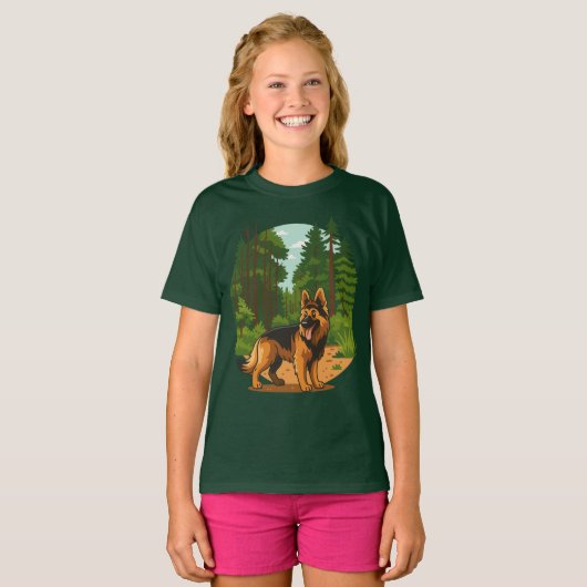 German Shepherd Forest Adventure Dog T-Shirt (Vorne ganz)
