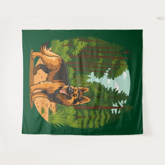 German Shepherd Forest Adventure Dog Wandteppich (Vorderseite (Horizontal))