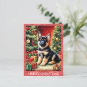 German Shepherd Frohe Weihnachten Niedlicher Welpe Postkarte (Stehend Vorderseite)