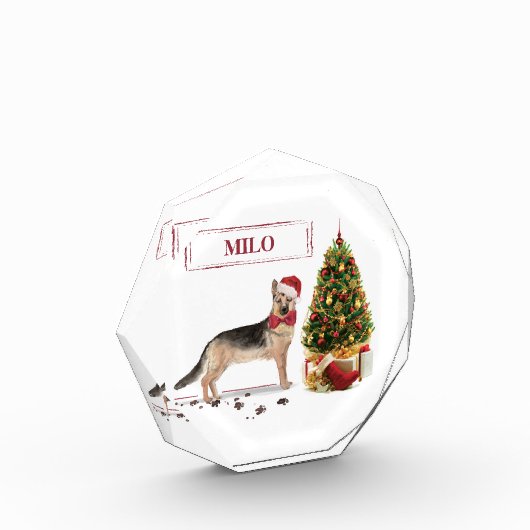 German Shepherd Funny Christmas Dog mit Baum Fotoblock (Links)