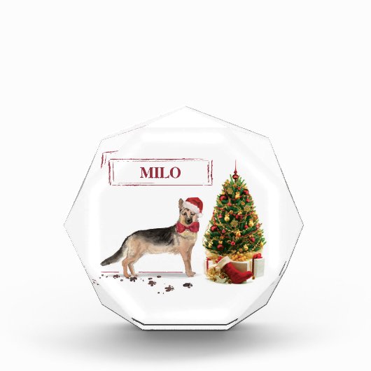 German Shepherd Funny Christmas Dog mit Baum Fotoblock (Vorderseite)