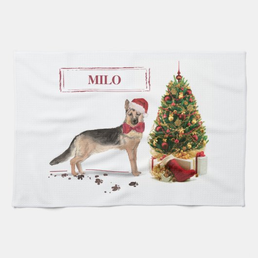 German Shepherd Funny Christmas Dog mit Baum Geschirrtuch (Horizontal)