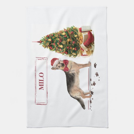 German Shepherd Funny Christmas Dog mit Baum Geschirrtuch (Vertikal)
