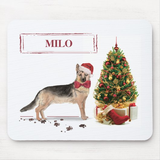 German Shepherd Funny Christmas Dog mit Baum Mousepad (Vorne)