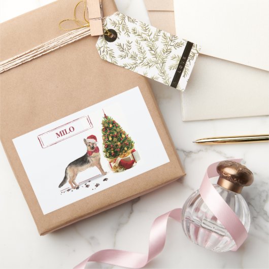 German Shepherd Funny Christmas Dog mit Baum Rechteckiger Aufkleber (Schenken)