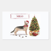German Shepherd Funny Christmas Dog mit Baum Rechteckiger Aufkleber (Vorderseite)