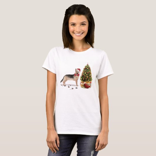 German Shepherd Funny Christmas Dog mit Baum T-Shirt (Vorne ganz)