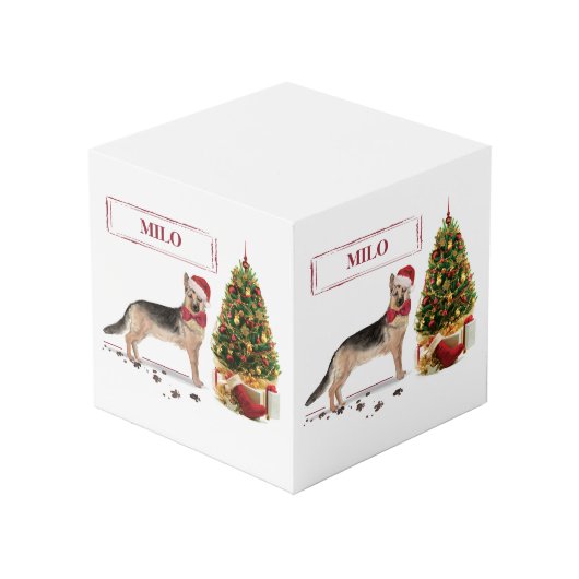 German Shepherd Funny Christmas Dog mit Baum Würfel (Rückseite Schrägansicht)