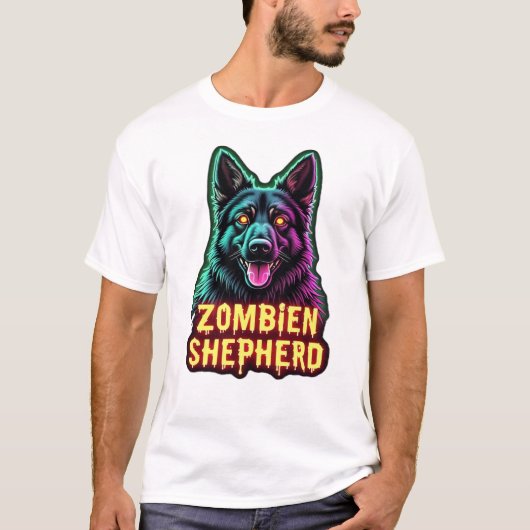 German Shepherd GSD Shep Zombie Dog Halloween Esse T-Shirt (Vorderseite)