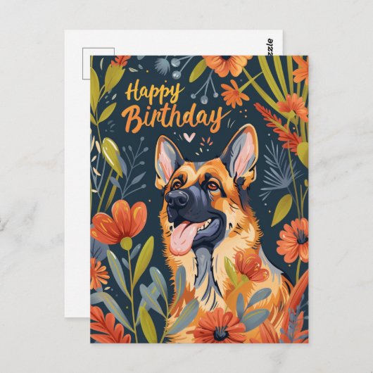 German Shepherd Happy Birthday Postkarte (Vorne/Hinten)