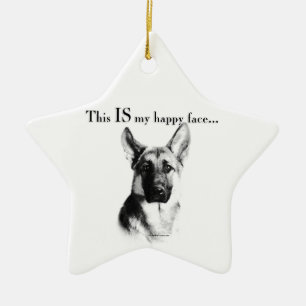 German Shepherd Happy Face Keramik Ornament