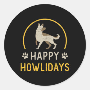 German Shepherd Happy Howlidays Dog Vintag Funny Runder Aufkleber