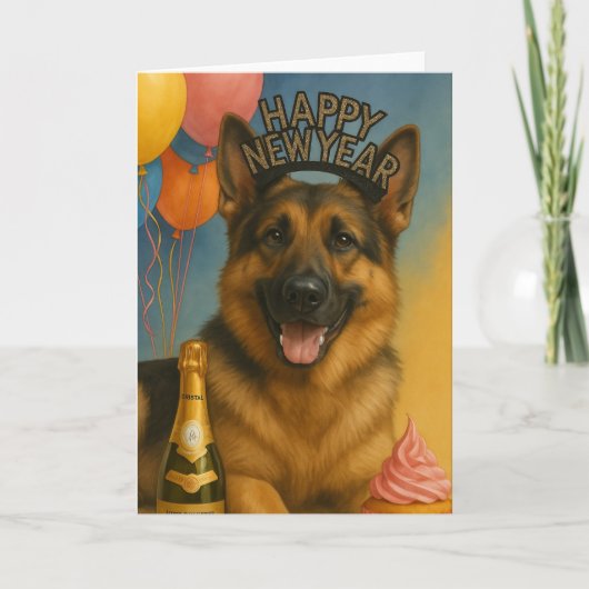 German Shepherd Happy New Year Karte (Vorderseite)