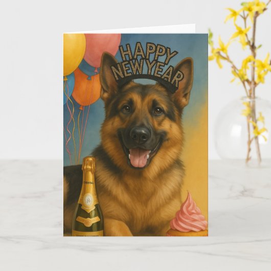 German Shepherd Happy New Year Karte (Gelbe Blume)
